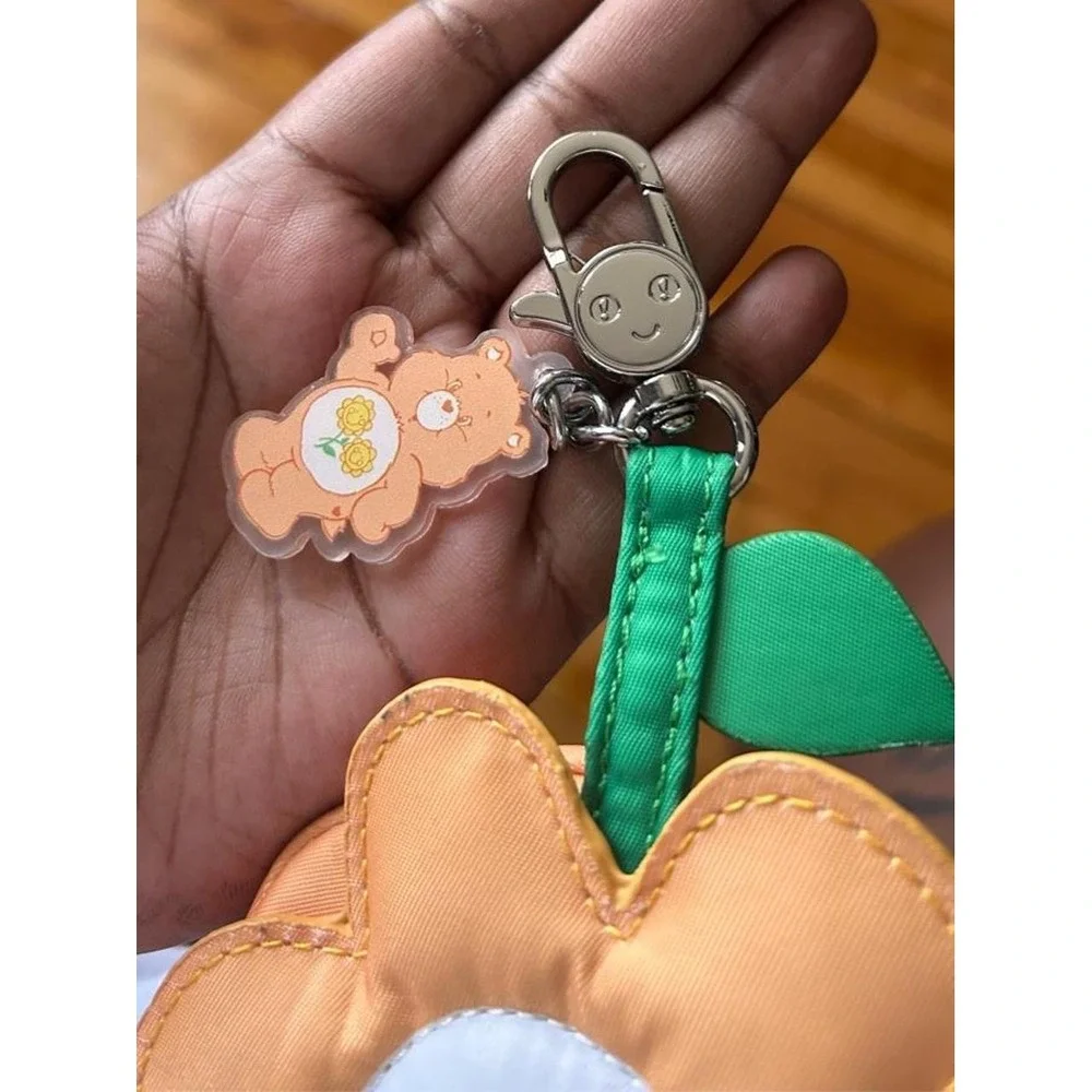 Coin Purse Care Bears 90s Nostalgia Peach Flower Keychain Bag Charm Kawaii Y2K